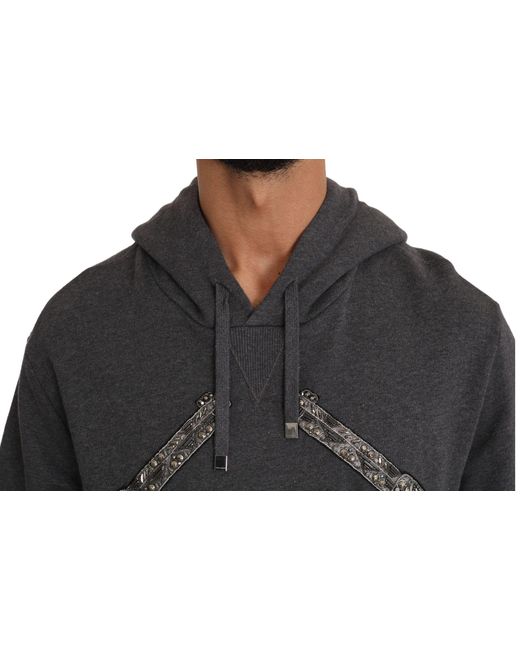 Dolce & Gabbana Black Hooded Crystal Heart Gun Sweater for men