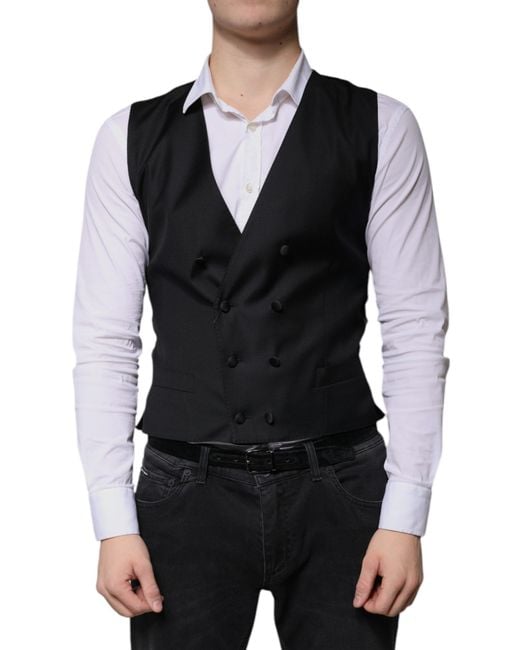 Dolce & Gabbana Black Wool Formal Dress Waistcoat Vest for men
