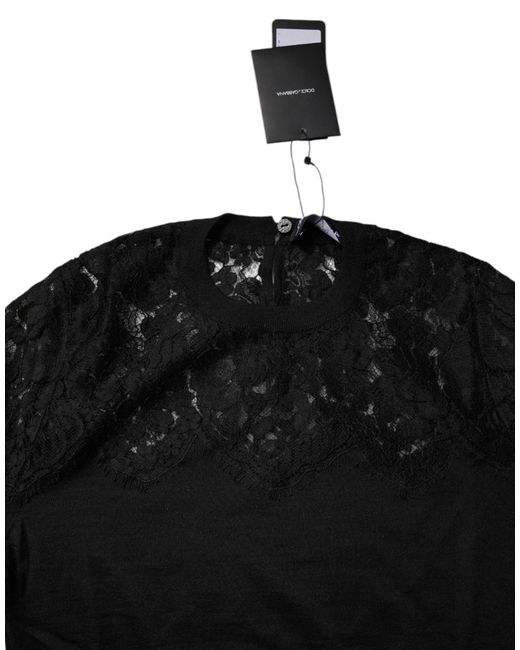 Dolce & Gabbana Black Floral Lace Long Sleeves Blouse Top
