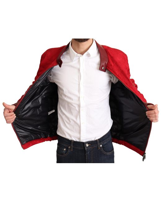 Dolce & Gabbana Red Quilted Bomber Crown Logo Jacket for men