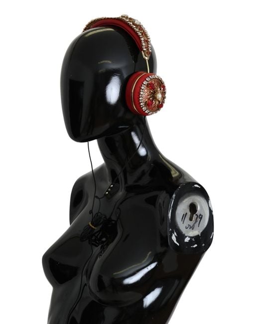 Dolce & Gabbana Black Frends Leather Floral Crystal Headset Headphones
