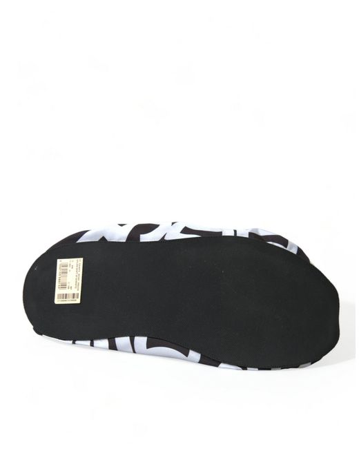 Dolce & Gabbana Black Logo Print Nylon Slip On Flats Shoes