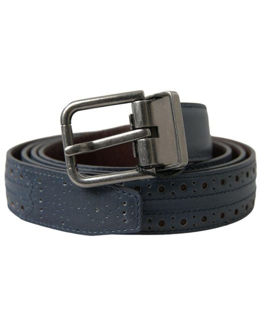Dolce & Gabbana Metallic Leather Perforated Metal Buckle Belt for men