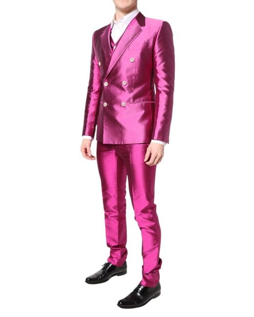 Dolce & Gabbana Red Sicilia Double Breasted 3 Piece Suit for men
