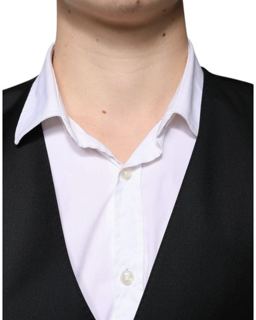 Dolce & Gabbana Black Wool Formal Dress Waistcoat Vest for men