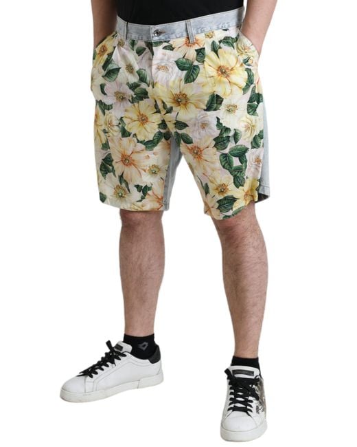 Dolce & Gabbana Multicolor Floral Print Denim Bermuda Shorts for men