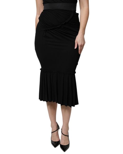 Dolce & Gabbana Black Draped Jersey Midi Skirt