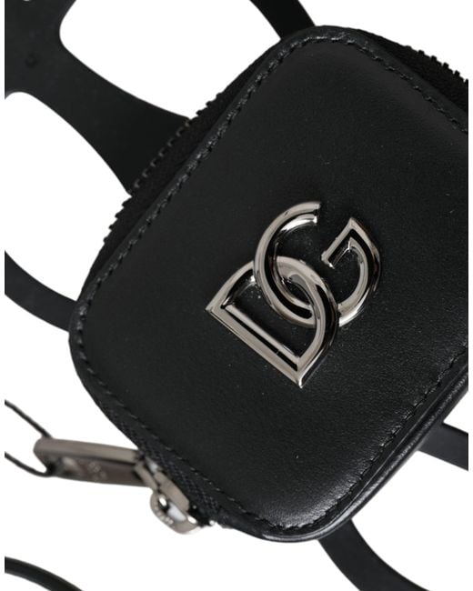 Dolce & Gabbana White Calfskin Leather Dg Logo Coin Purse Lanyard Wallet for men