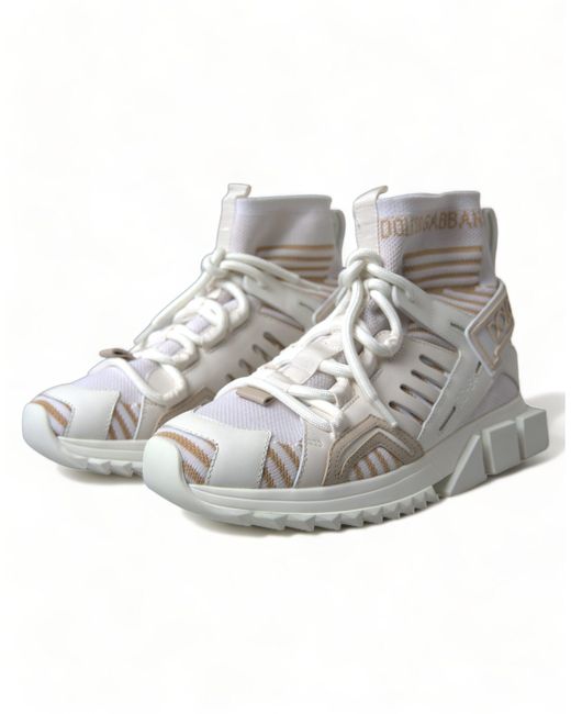 Dolce & Gabbana White Beige Sorrento Socks Sneakers Shoes