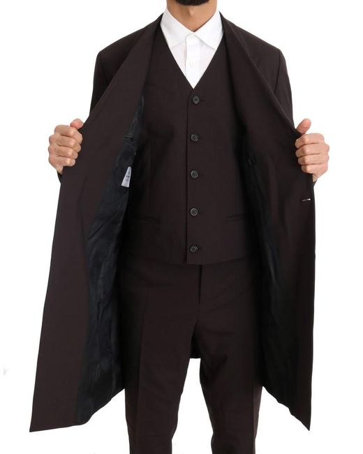 Dolce & Gabbana Black Wool Stretch Long 3 Piece Suit for men