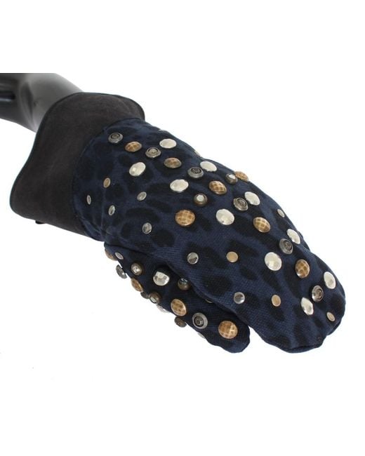 Dolce & Gabbana Black Wool Shearling Studded Leopard Gloves for men