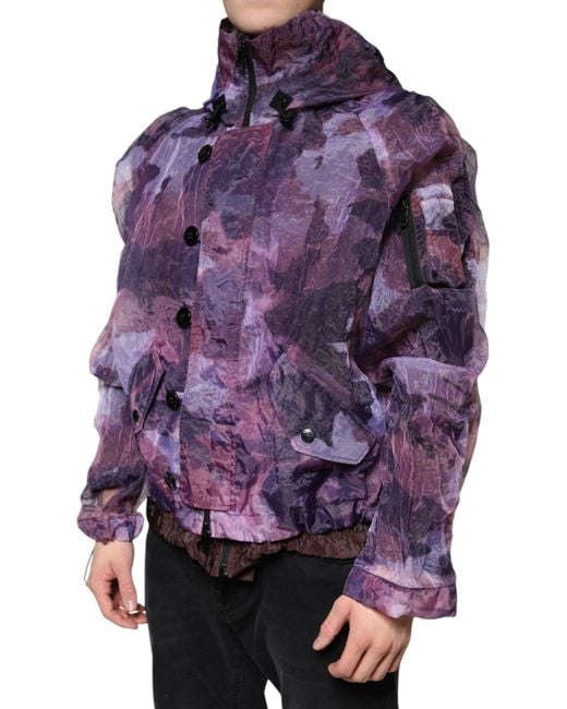 Dolce & Gabbana Purple Printed Shell Jacket Camouflage Nylon for men