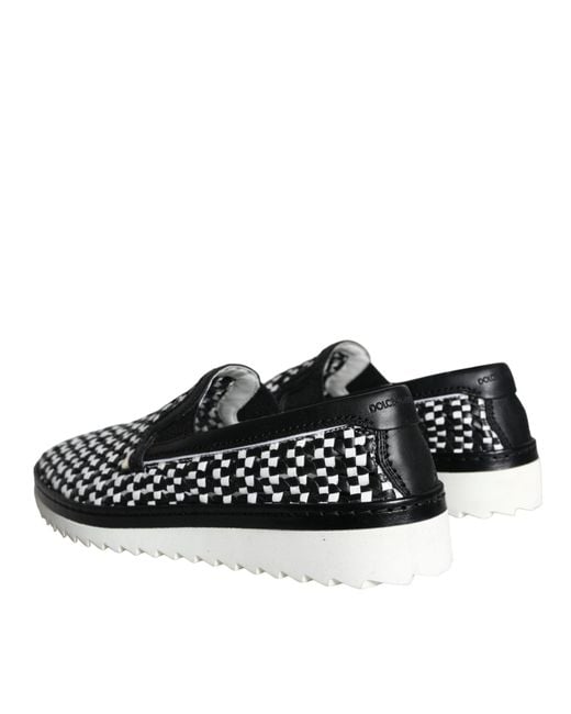 Dolce & Gabbana Black White Weaved Slip On Men Loafers Shoes for men