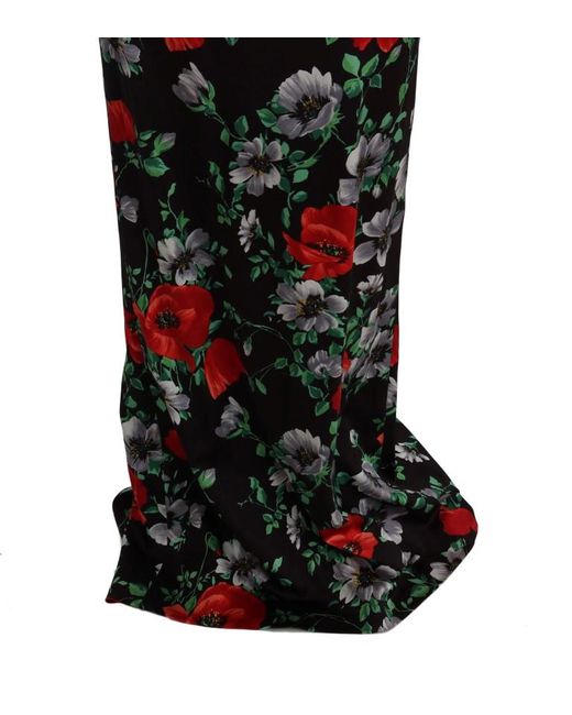 Dolce & Gabbana Black Floral Print Stretch Sheath Long Dress