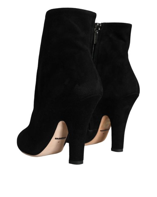 Dolce & Gabbana Black Suede Leather Mid Calf Boots Shoes