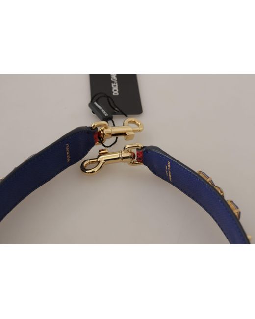 Dolce & Gabbana Blue Exotic Leather Crystals Bag Shoulder Strap