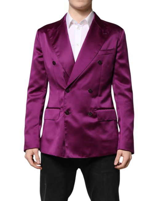 Dolce & Gabbana Purple Double Breasted Silk Blazer for men