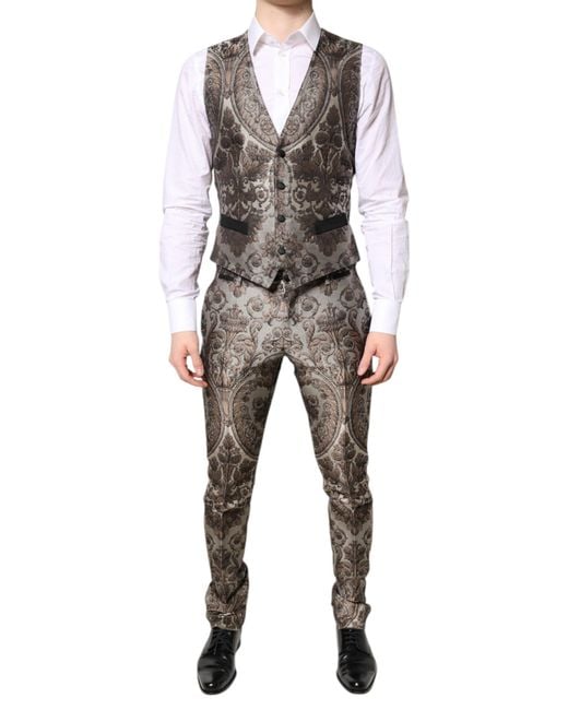 Dolce & Gabbana Black Jacquard Single Breasted 3 Piece Suit for men