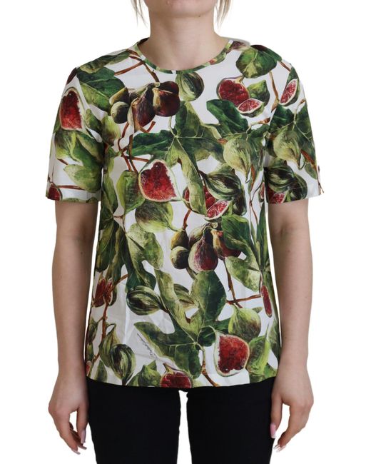 Dolce & Gabbana Green Crew-Neck Cotton Top Blouse Fruit T-Shirt