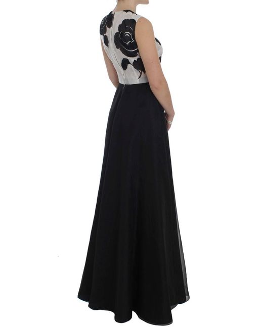 Dolce & Gabbana Black Floral Silk Sheath Gown Dress