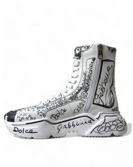 Dolce & Gabbana White Black Graffiti Daymaster Sneakers Shoes