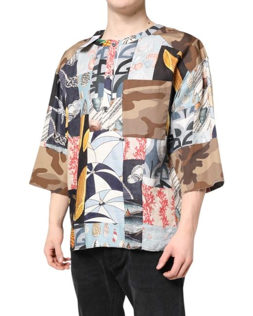 Dolce & Gabbana Multicolor Patchwork Short Sleeves Shirt for men