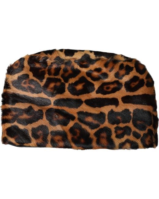 Dolce & Gabbana Brown Leopard Fur Bucket Hat