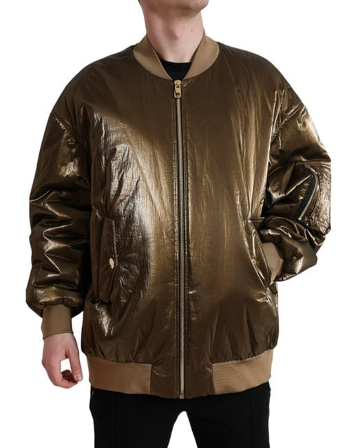 Dolce & Gabbana Brown Nylon Full Zip Bomber Jacket for men