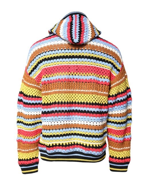 Dolce & Gabbana Red Crochet Knit Hooded Sweater for men