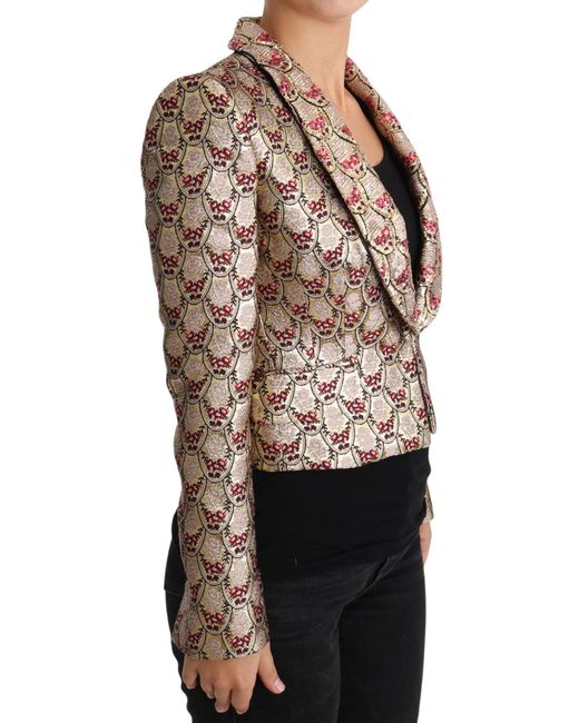 Dolce & Gabbana Brown Floral Sequined Blazer Coat Jacket Clothing