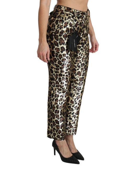 Dolce & Gabbana Multicolor Brown Leopard Sequined High Waist Pants