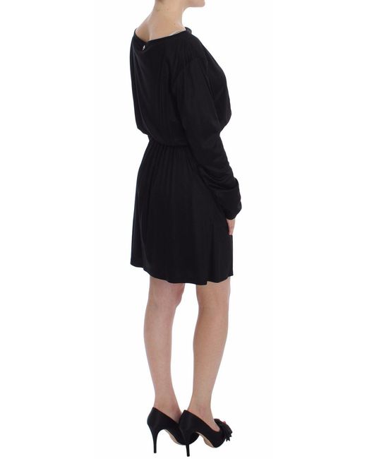 Versace Jeans Black Modal Silk Shift Knee Dress