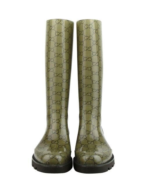 Gucci Green Ssima Pattern Rubber Rain Boots