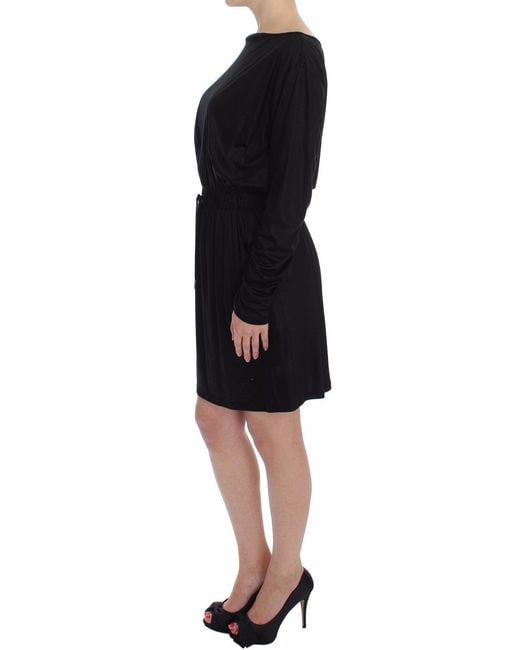 Versace Jeans Black Modal Silk Shift Knee Dress