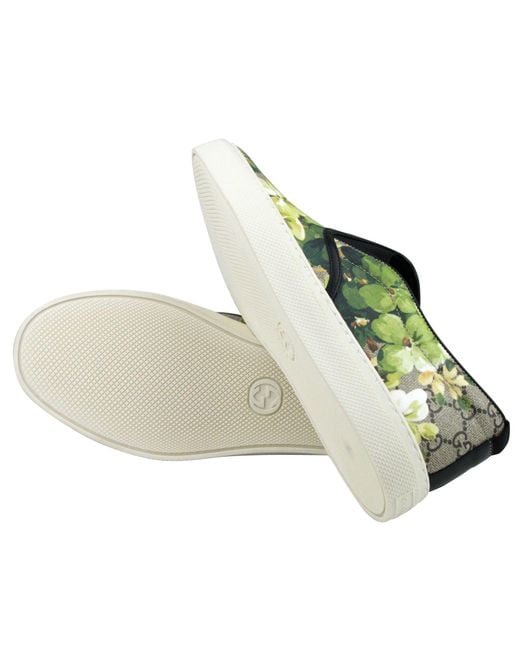Gucci Green Bloom Flower Print Supreme Gg Canvas Slip Sneakers for men