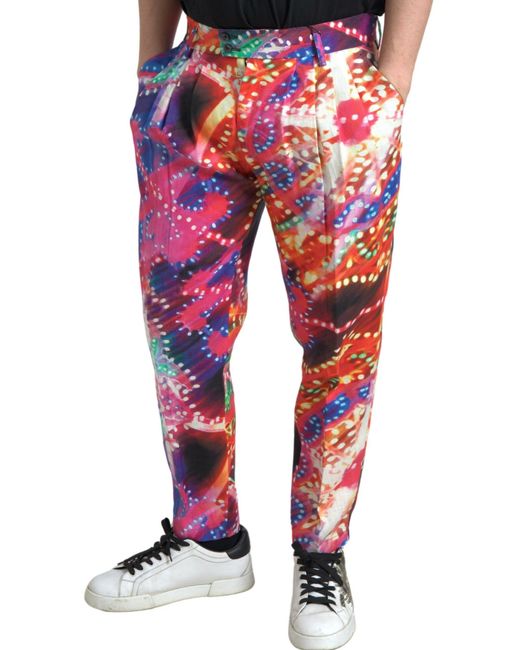 Dolce & Gabbana Red Pleated Trousers Print for men
