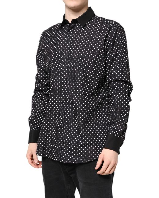 Dolce & Gabbana Black Polka Dot Cotton Formal Dress Shirt for men