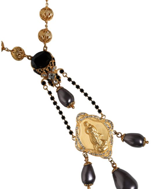 Dolce & Gabbana Metallic Chain Brass Beaded Rosary Style Necklace