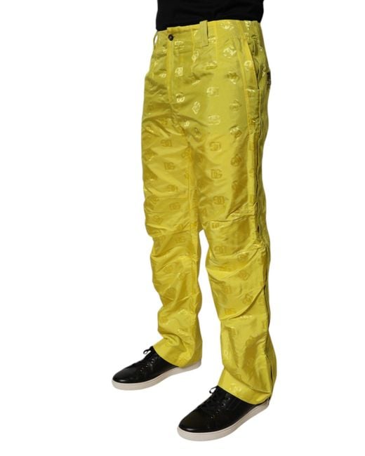 Dolce & Gabbana Yellow Embossed Logo Pants for men
