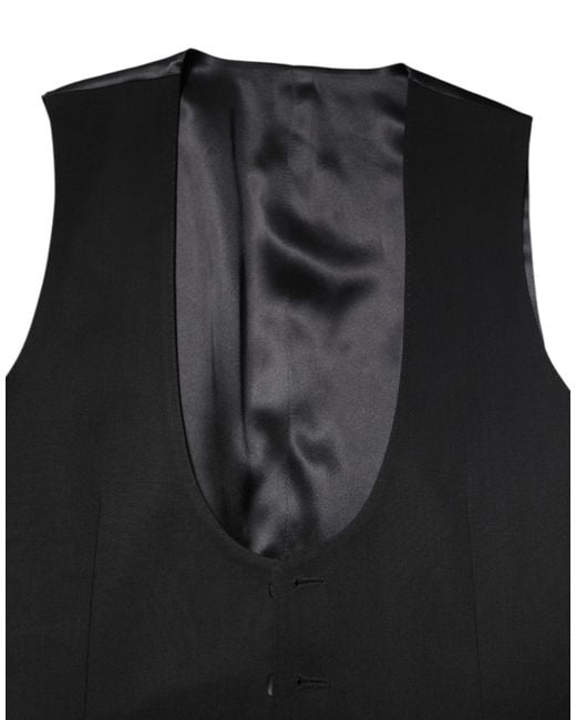 Dolce & Gabbana Black Wool Waistcoat Dress Formal Vest for men