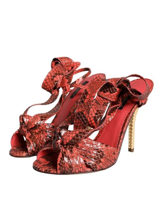 Dolce & Gabbana Red Exotic Leather Heels Sandals Shoes