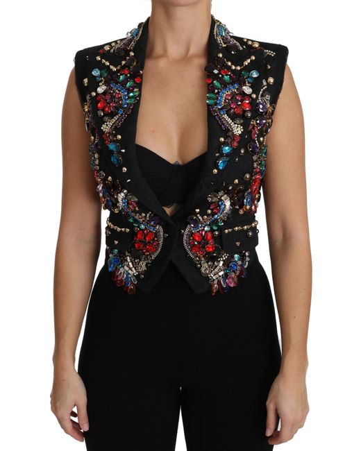 Dolce & Gabbana Black Crystal Sicily Vest Waistcoat Clothing