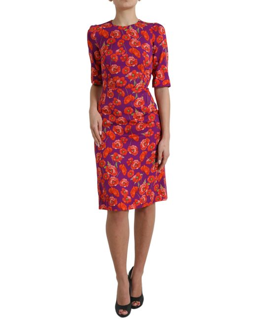Dolce & Gabbana Red Floral Poppy Print Sheath Dress