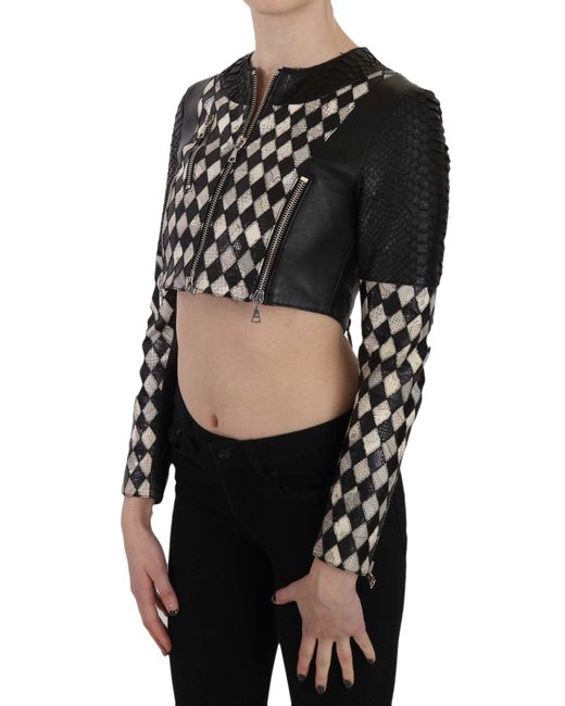 John Richmond Black Leather Short Cropped Biker Jacket Coat