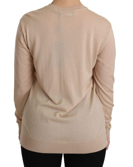 Dolce & Gabbana Natural Lace Long Sleeve Top Cashmere Blouse Viscose Nylon