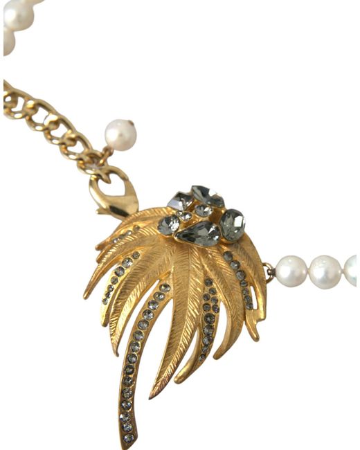 Dolce & Gabbana Metallic Brass Crystal Pearl Tree Pendant Charm Necklace