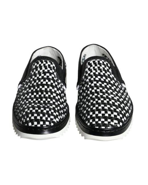 Dolce & Gabbana Black White Weaved Slip On Men Loafers Shoes for men