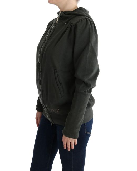 Exte Black Top Hooded Cotton Zipper Sweater