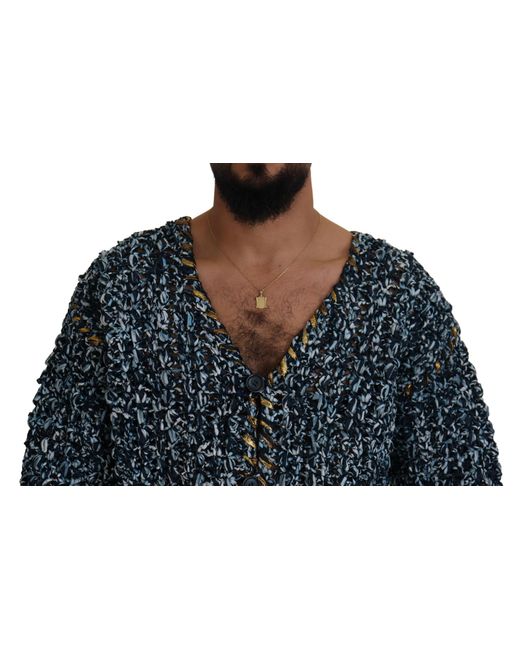 Dolce & Gabbana Blue Button Cardigan Fatto A Mano Sweater for men