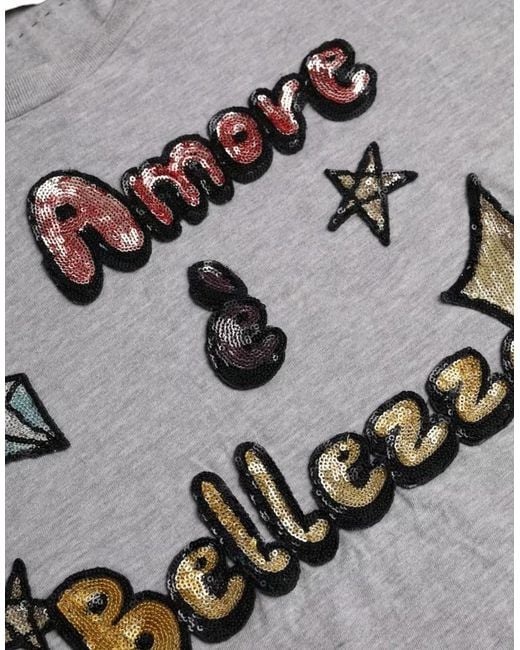 Dolce & Gabbana Gray Cotton Lamore Ebellezza Top T-Shirt